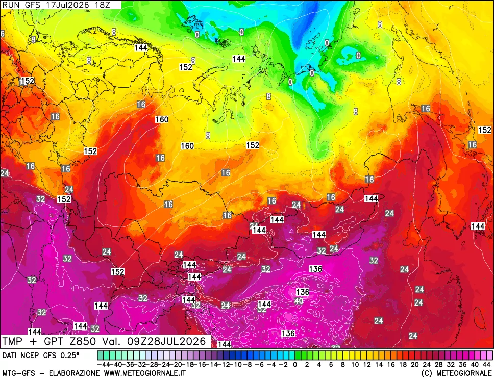 mappa 850 hPa Temp + GPT