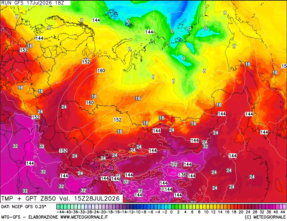mappa 850 hPa Temp + GPT