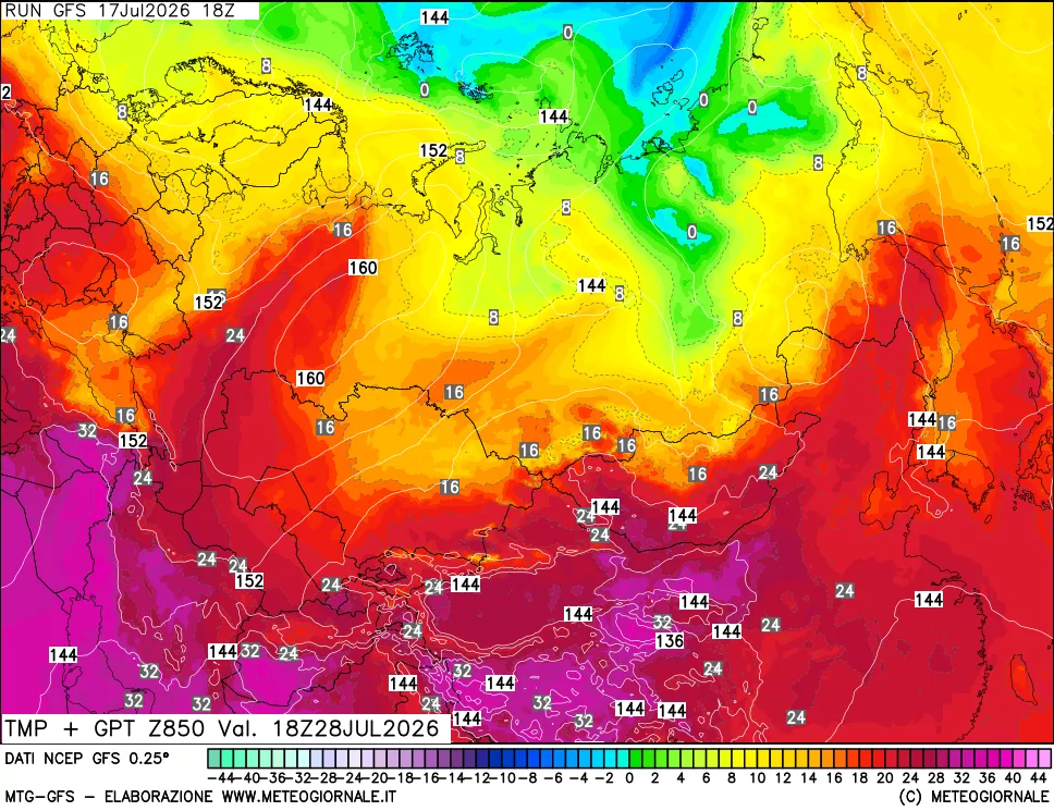 mappa 850 hPa Temp + GPT