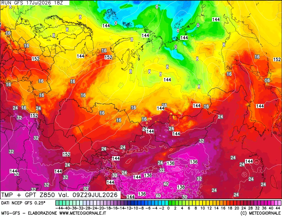 mappa 850 hPa Temp + GPT