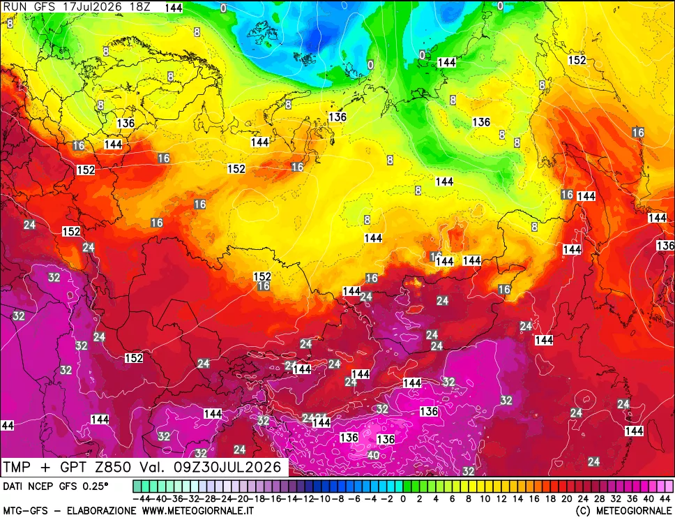 mappa 850 hPa Temp + GPT