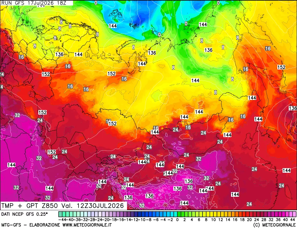 mappa 850 hPa Temp + GPT