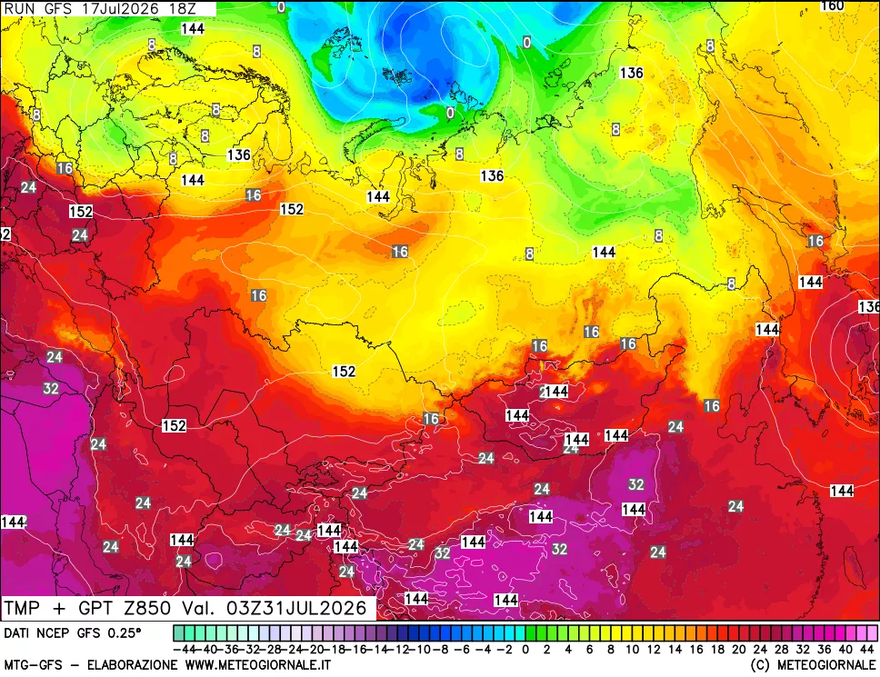 mappa 850 hPa Temp + GPT
