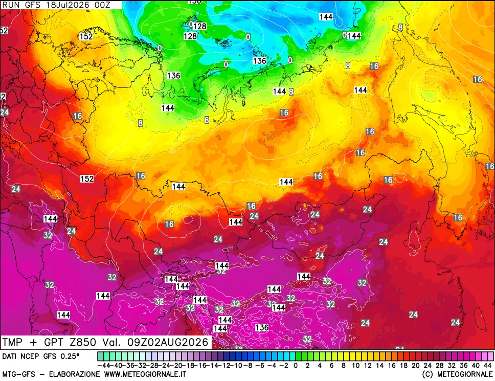mappa 850 hPa Temp + GPT