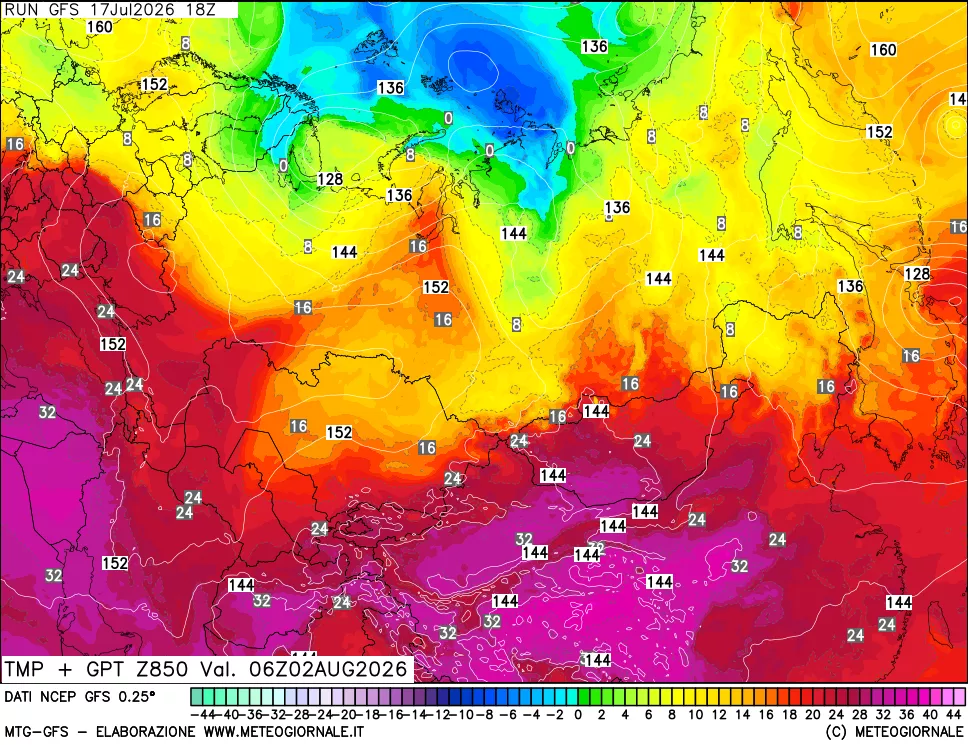 mappa 850 hPa Temp + GPT