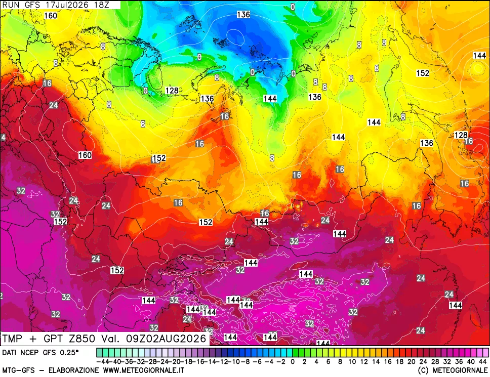 mappa 850 hPa Temp + GPT