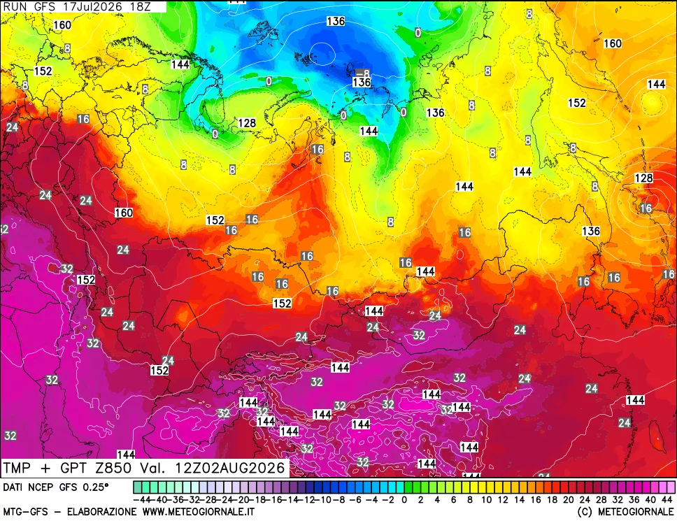 mappa 850 hPa Temp + GPT