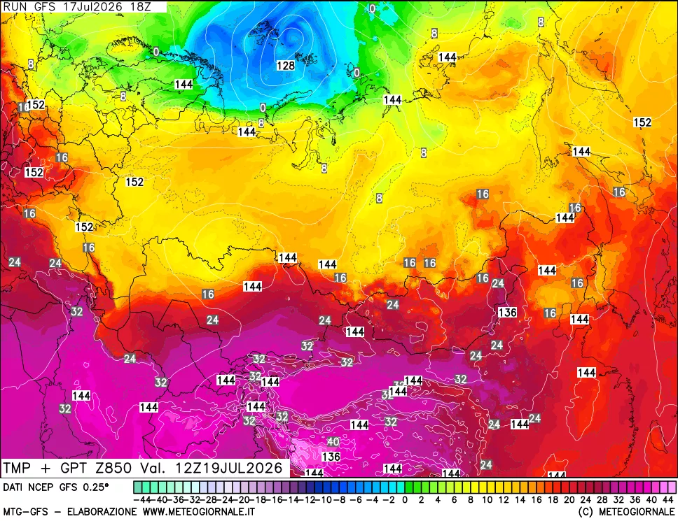 mappa 850 hPa Temp + GPT
