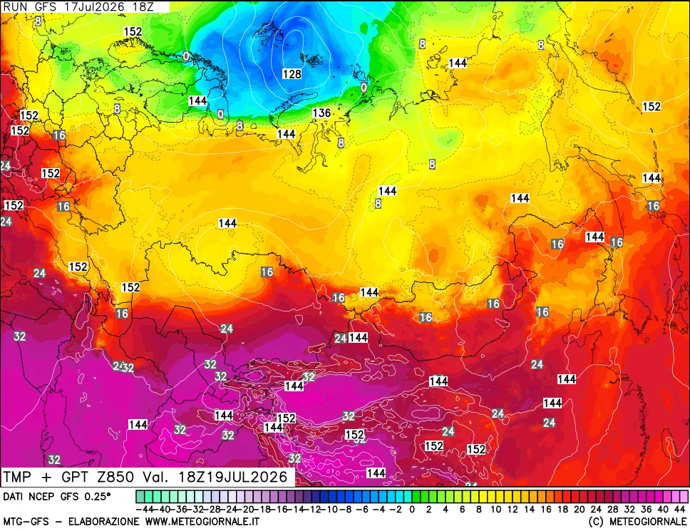 mappa 850 hPa Temp + GPT