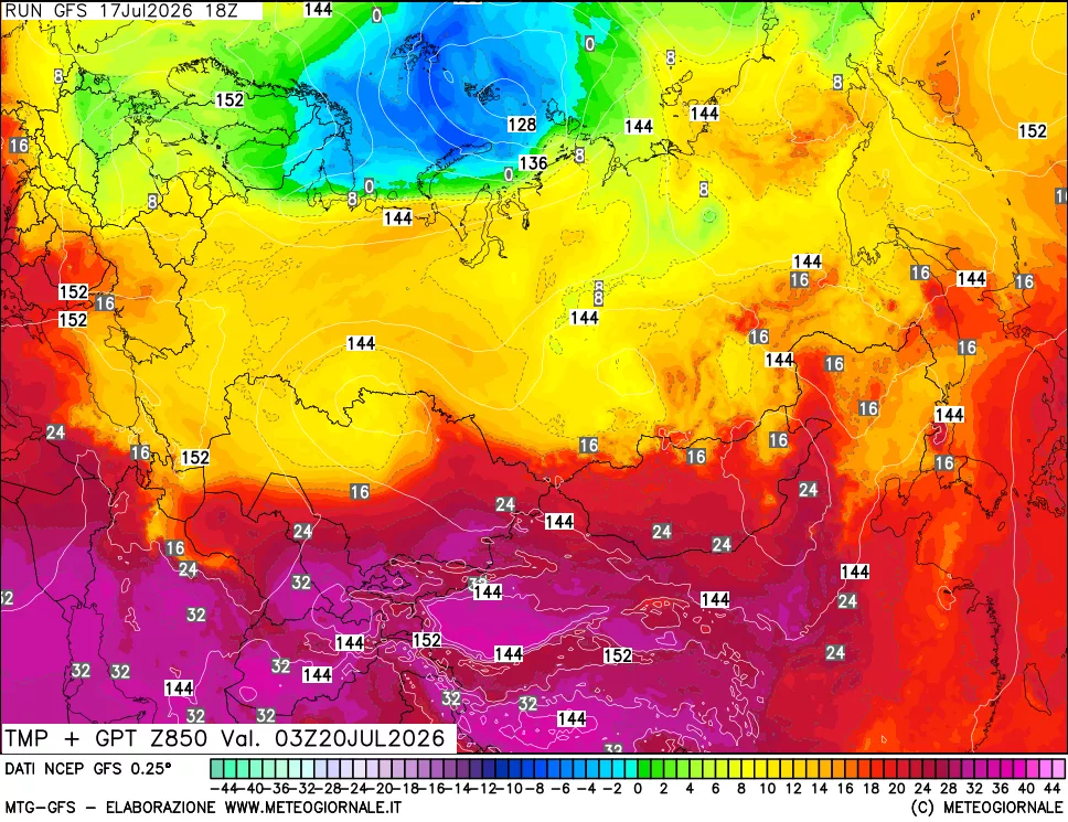 mappa 850 hPa Temp + GPT