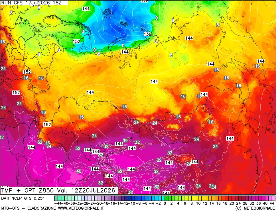 mappa 850 hPa Temp + GPT