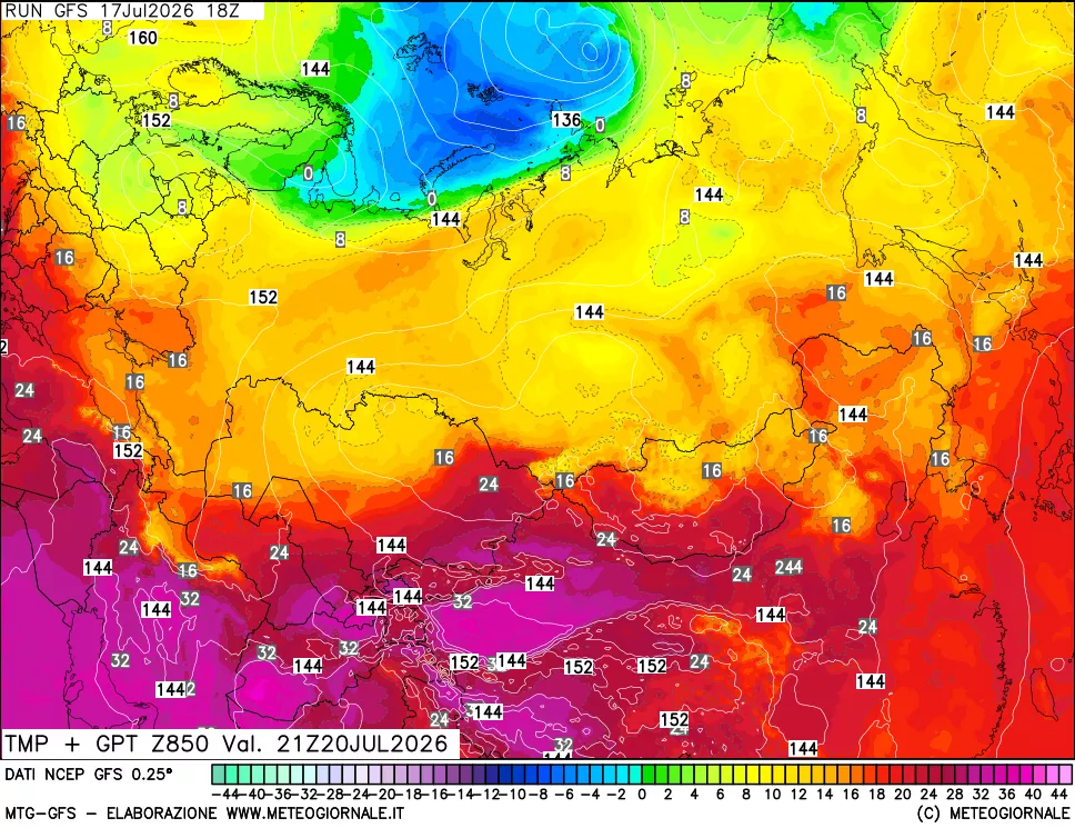 mappa 850 hPa Temp + GPT