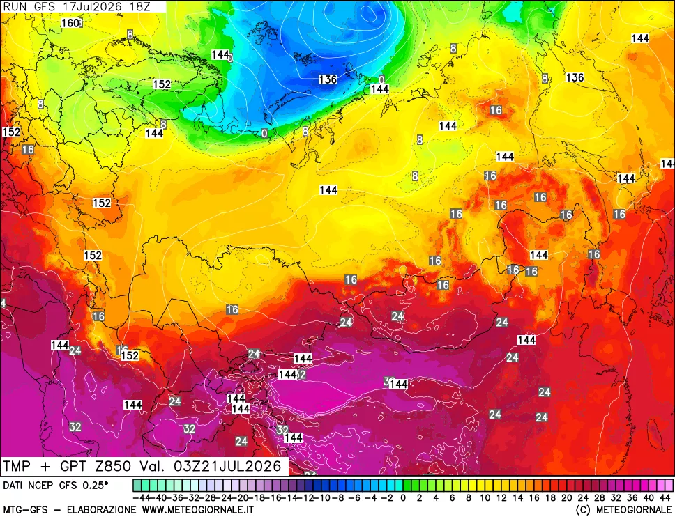 mappa 850 hPa Temp + GPT
