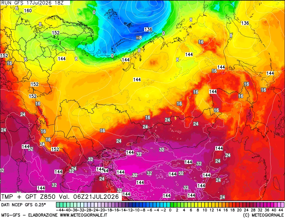 mappa 850 hPa Temp + GPT