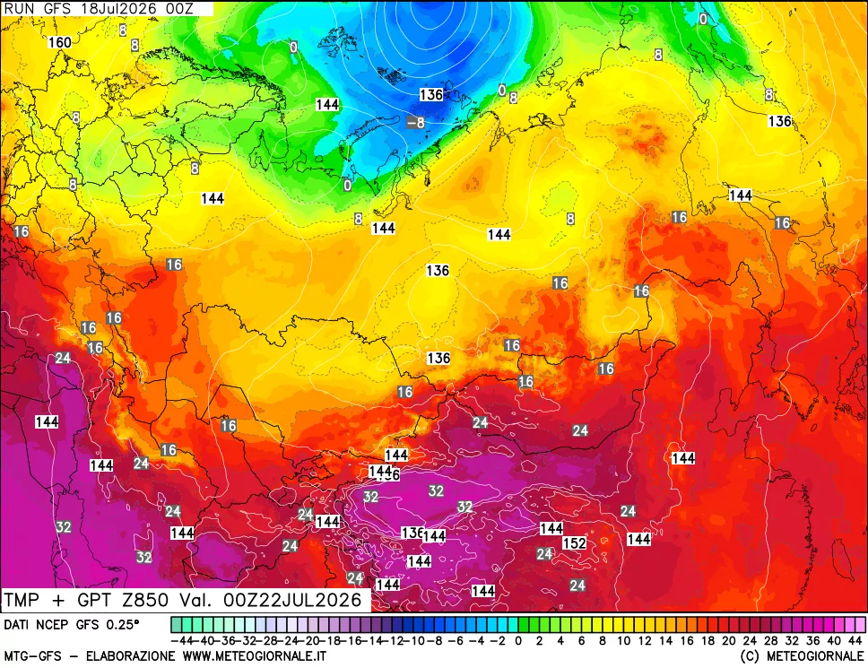 mappa 850 hPa Temp + GPT