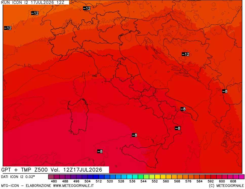 mappa 500 hPa GPT + Temp