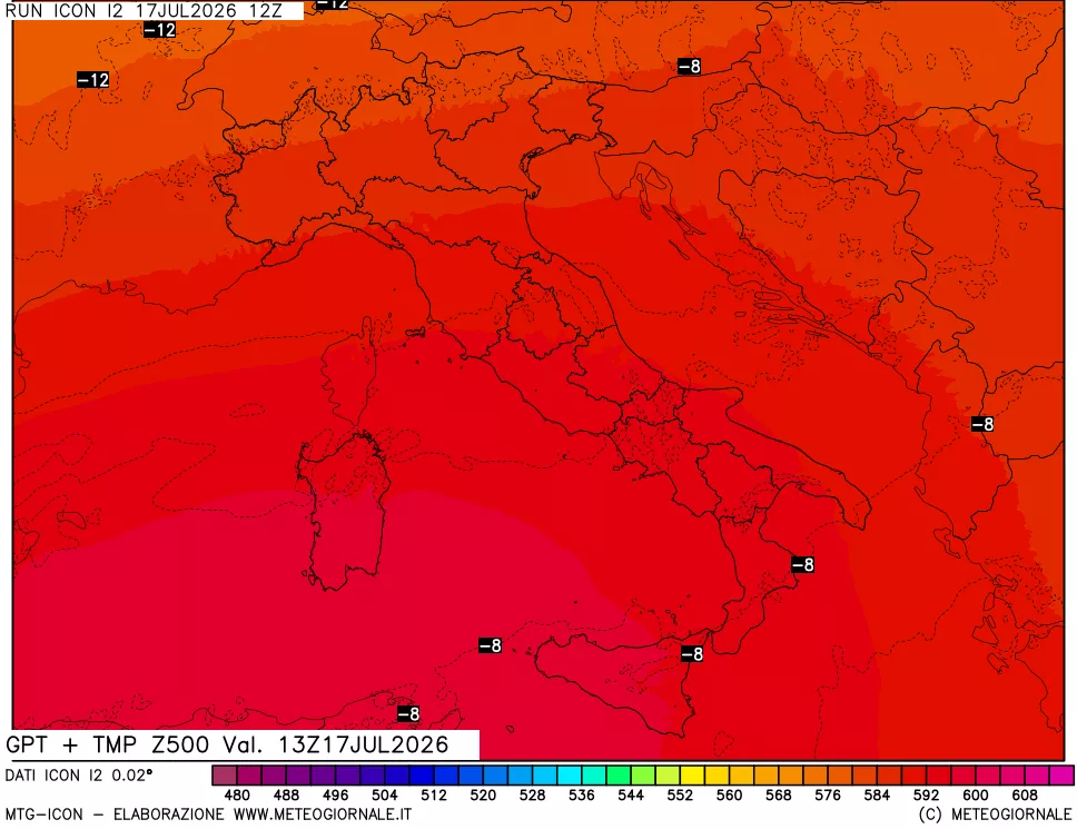 mappa 500 hPa GPT + Temp