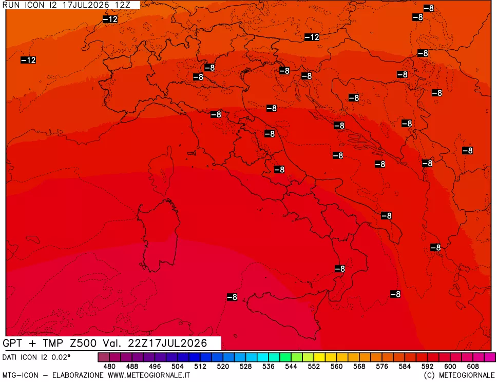 mappa 500 hPa GPT + Temp