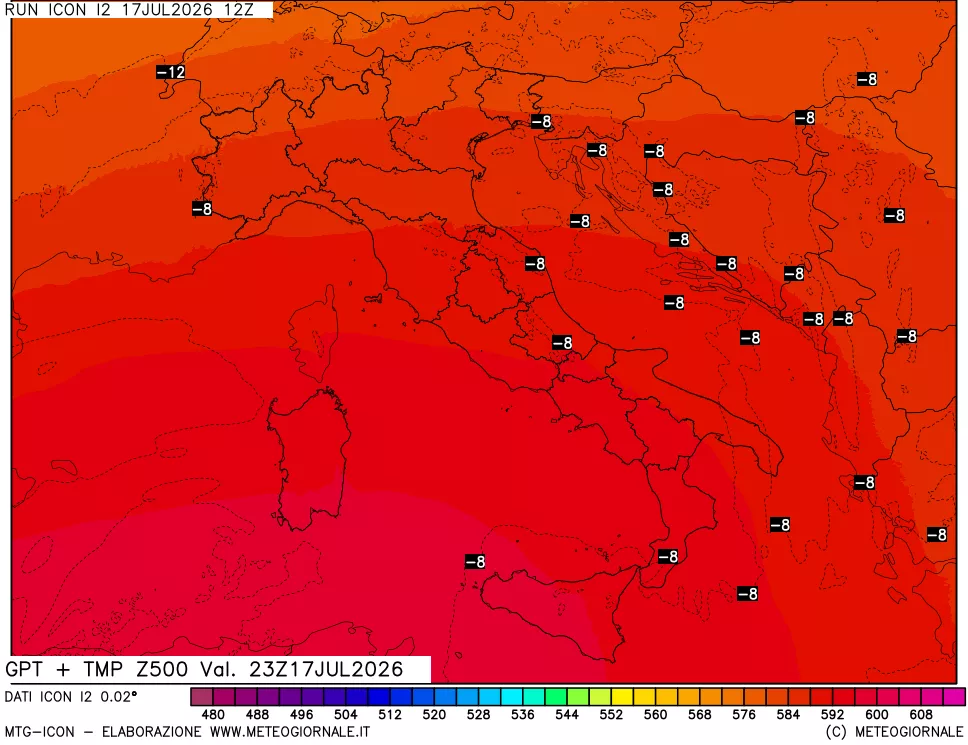 mappa 500 hPa GPT + Temp