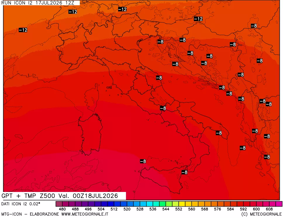 mappa 500 hPa GPT + Temp