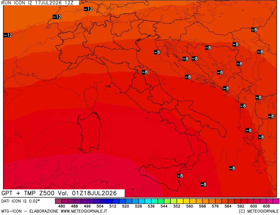 mappa 500 hPa GPT + Temp