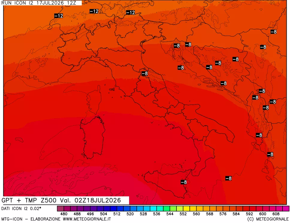 mappa 500 hPa GPT + Temp