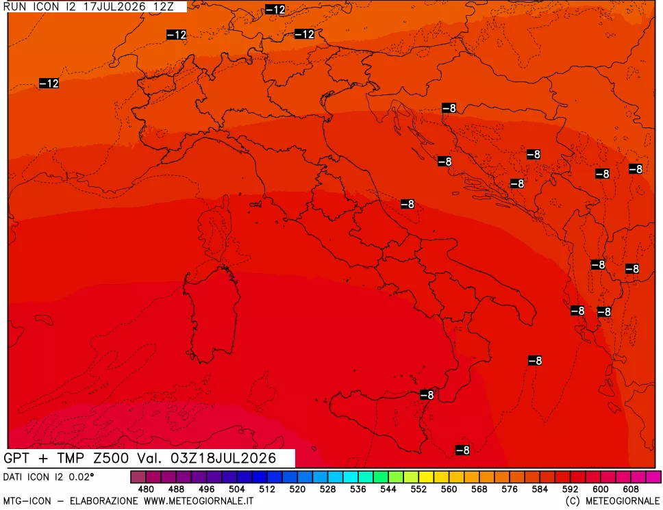 mappa 500 hPa GPT + Temp