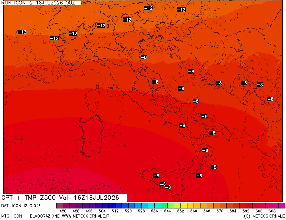 mappa 500 hPa GPT + Temp