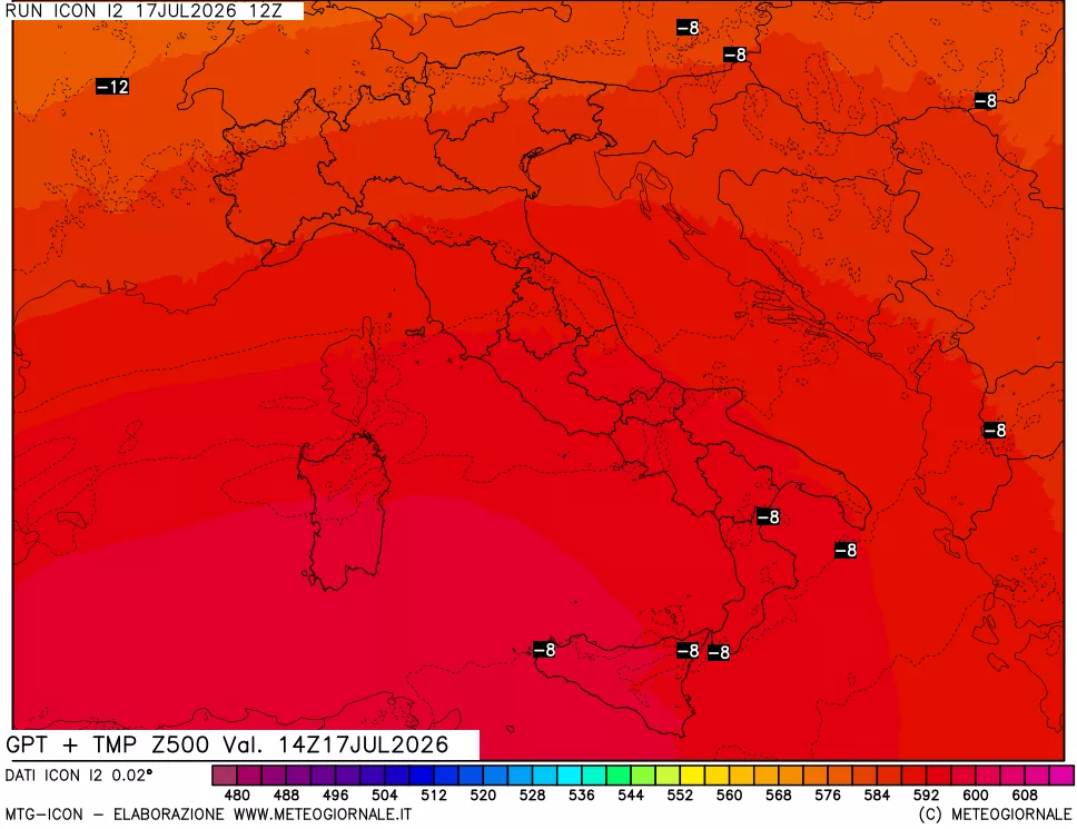 mappa 500 hPa GPT + Temp