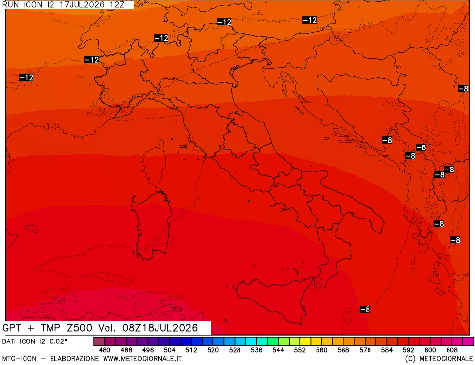 mappa 500 hPa GPT + Temp