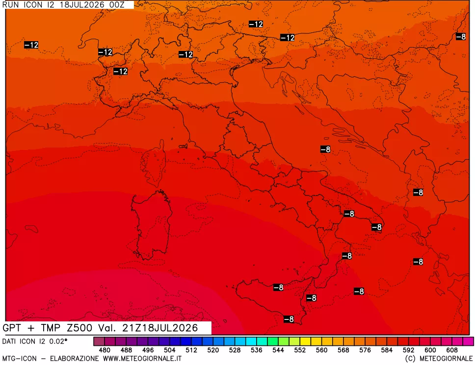 mappa 500 hPa GPT + Temp