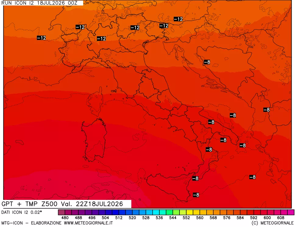 mappa 500 hPa GPT + Temp