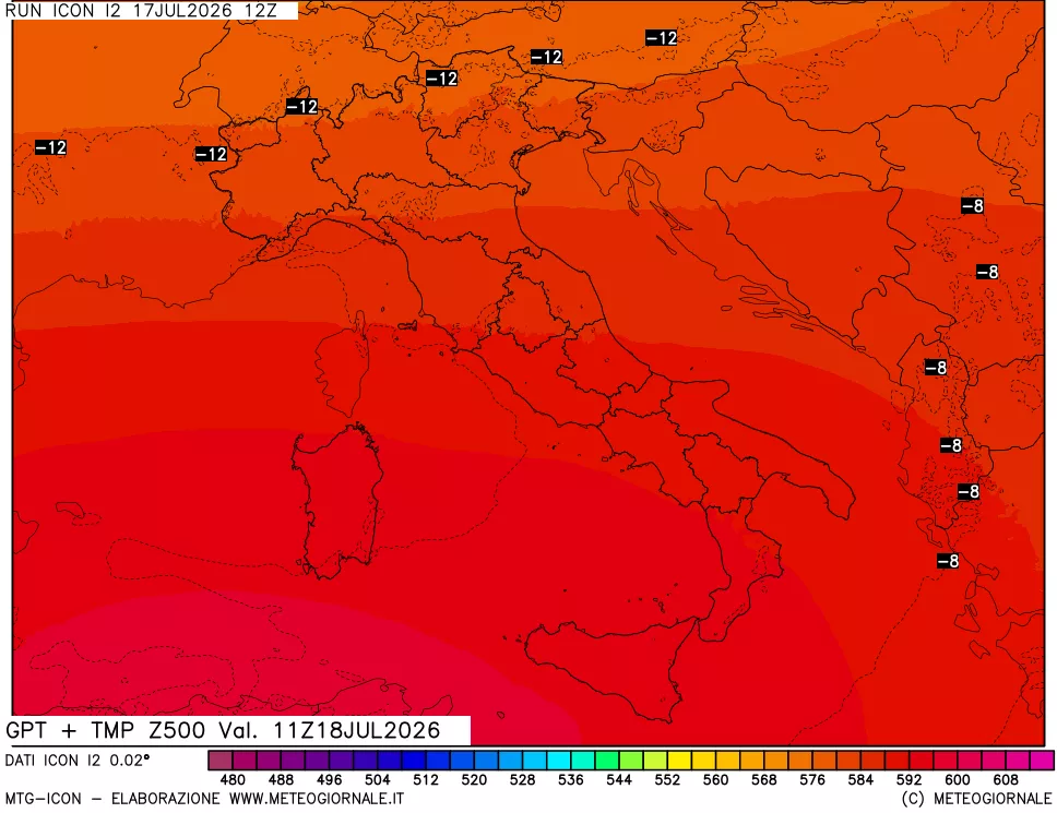 mappa 500 hPa GPT + Temp
