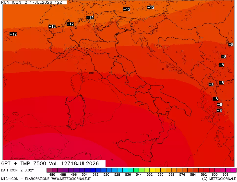 mappa 500 hPa GPT + Temp