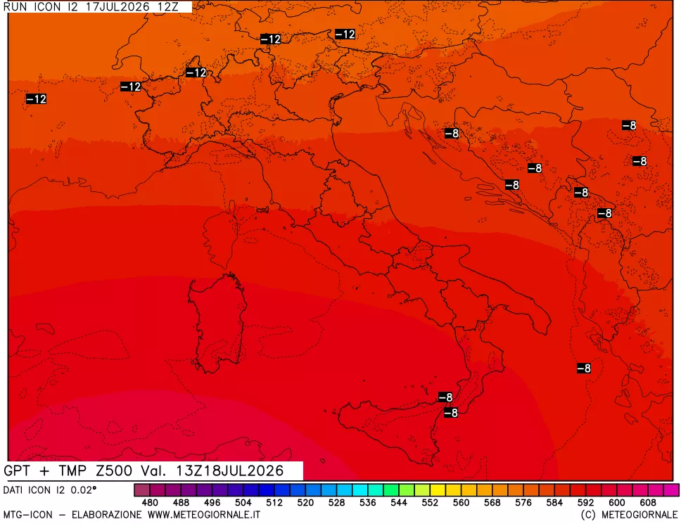 mappa 500 hPa GPT + Temp