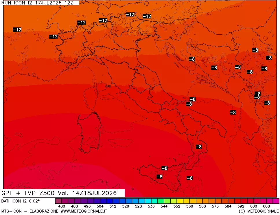 mappa 500 hPa GPT + Temp