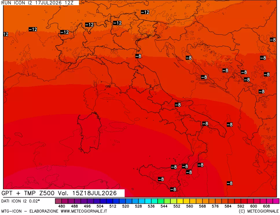 mappa 500 hPa GPT + Temp