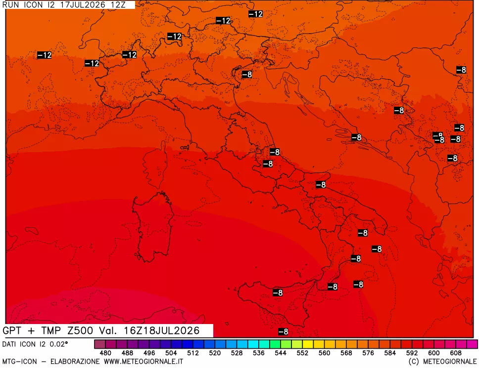 mappa 500 hPa GPT + Temp