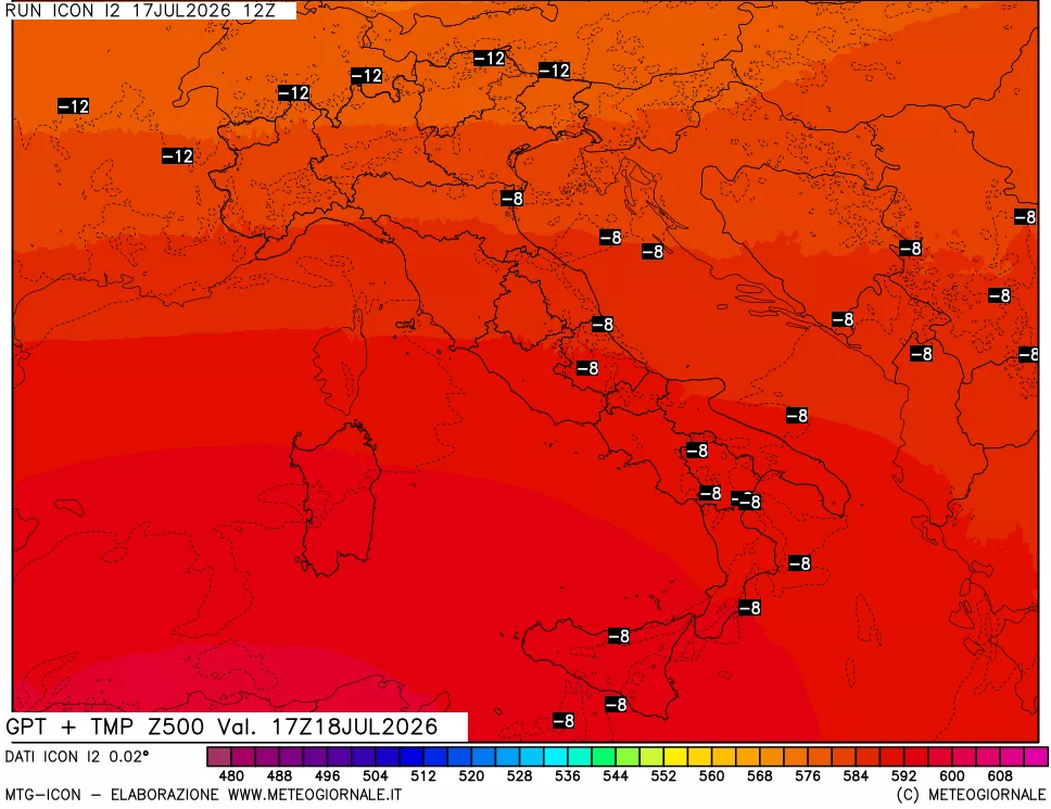mappa 500 hPa GPT + Temp