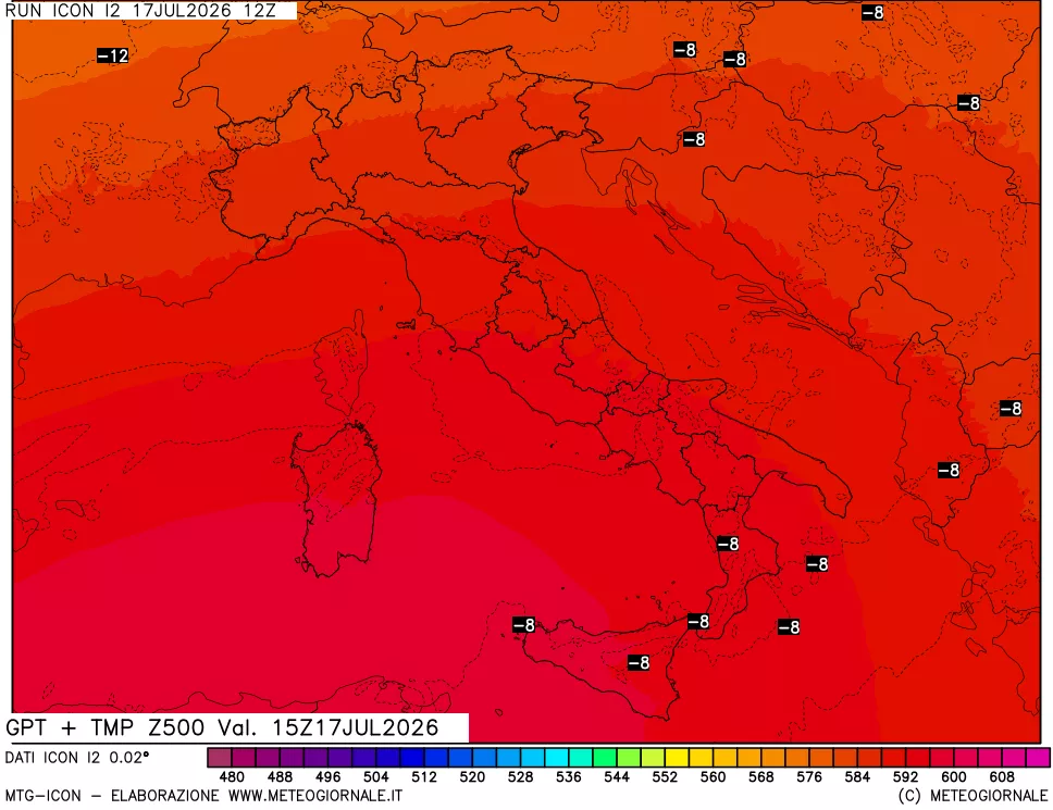 mappa 500 hPa GPT + Temp