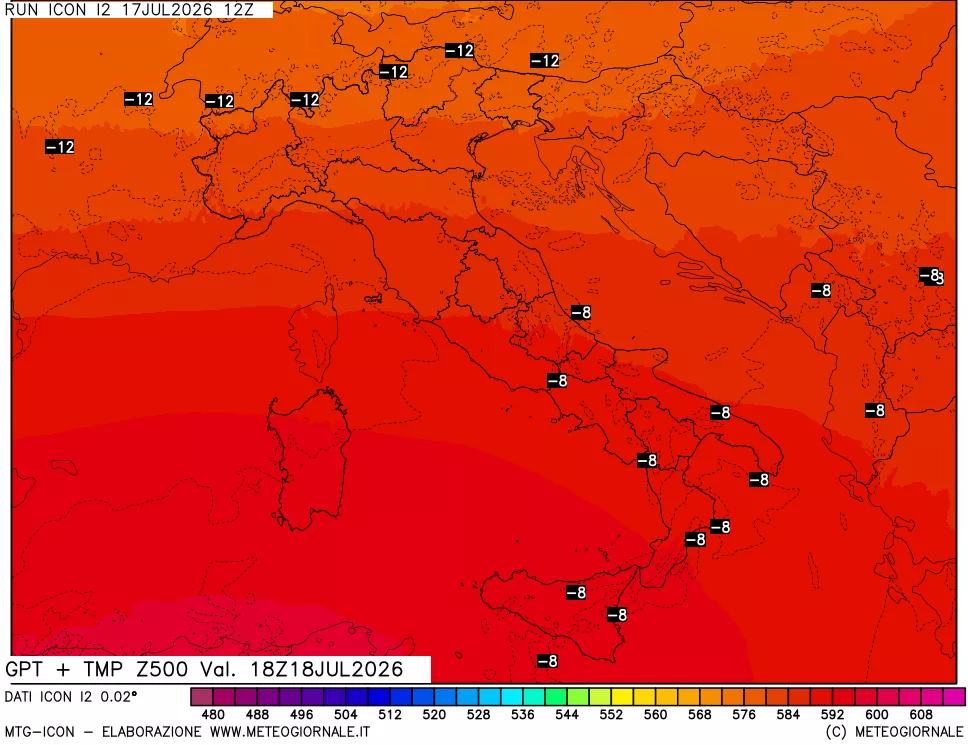 mappa 500 hPa GPT + Temp