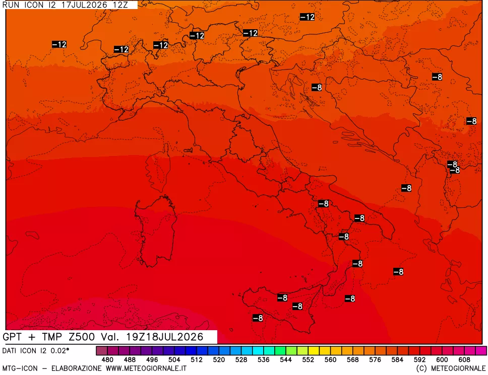 mappa 500 hPa GPT + Temp