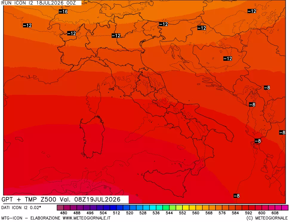 mappa 500 hPa GPT + Temp
