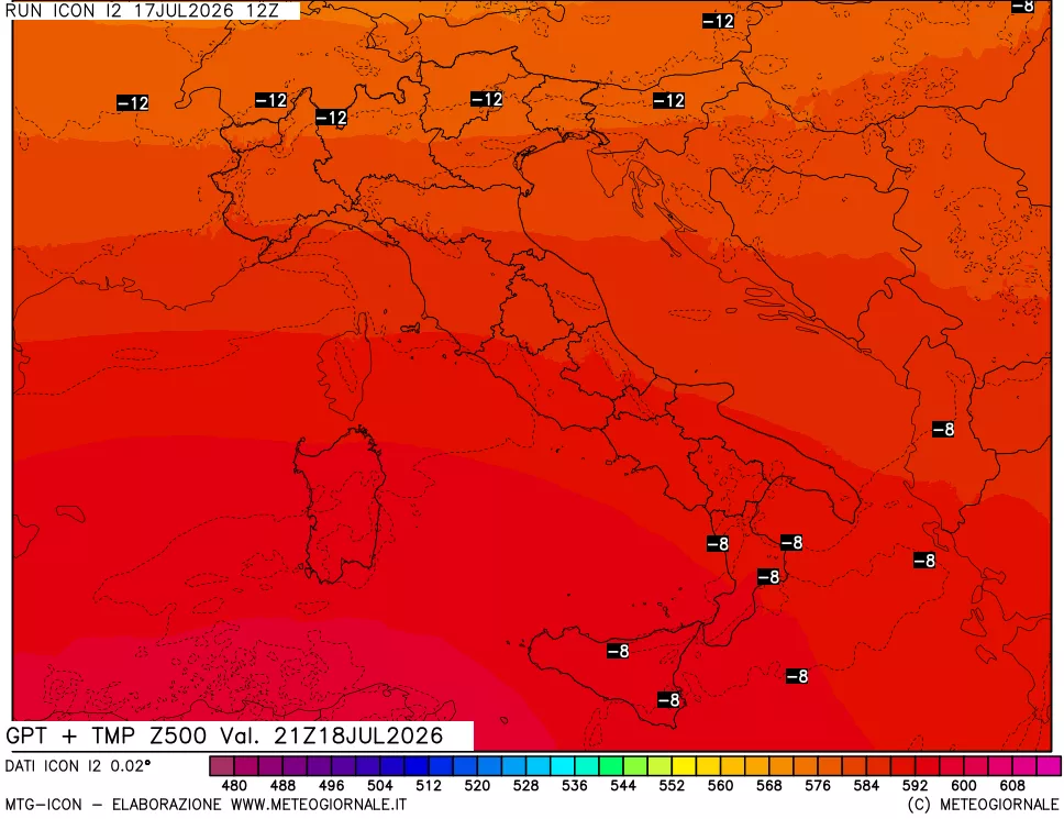mappa 500 hPa GPT + Temp