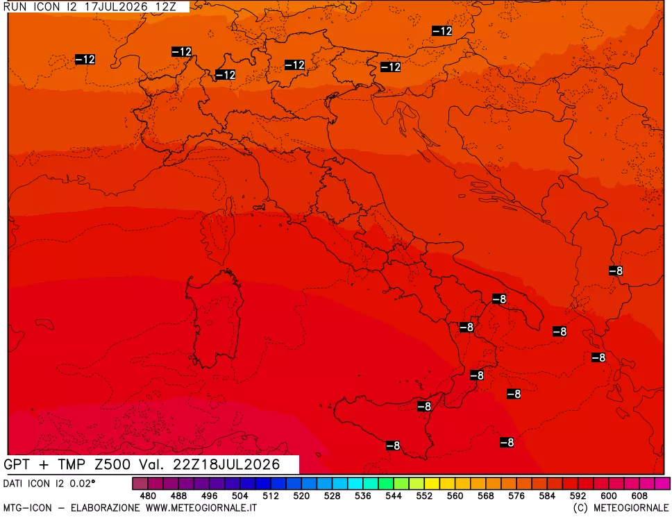 mappa 500 hPa GPT + Temp