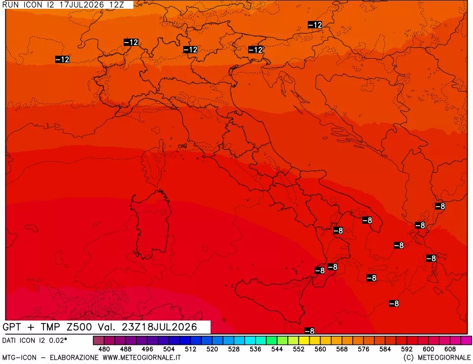 mappa 500 hPa GPT + Temp