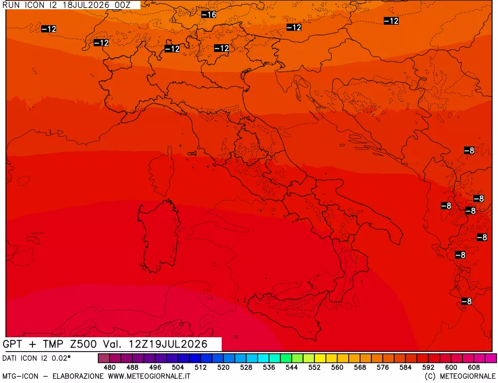 mappa 500 hPa GPT + Temp