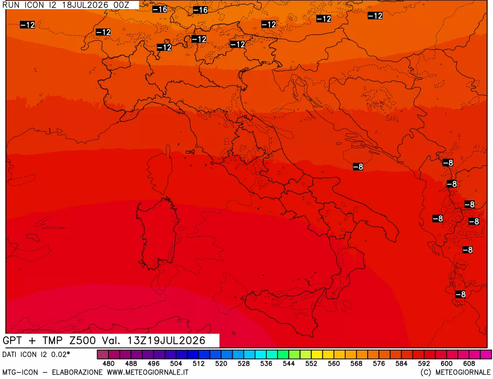 mappa 500 hPa GPT + Temp