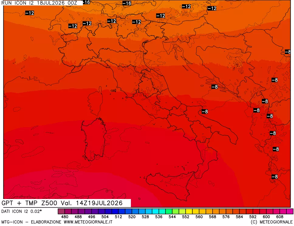 mappa 500 hPa GPT + Temp