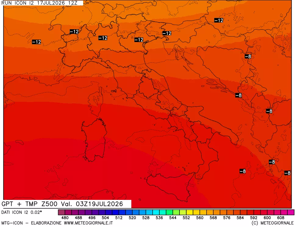 mappa 500 hPa GPT + Temp
